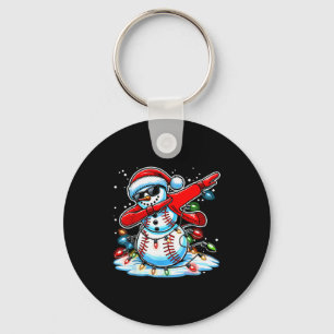 Dabbing Christmas Baseball Snowman Boys Baseball W Key Ring