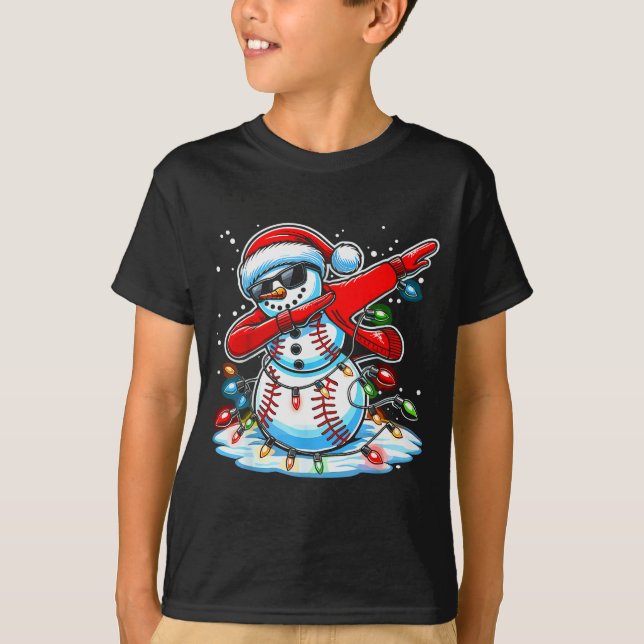 Dabbing Christmas Baseball Snowman Boys Baseball W T-Shirt (Front)