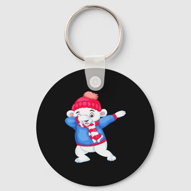 Dabbing Christmas Lar Bear Xmas Dab Kids Boys Girl Key Ring (Front)