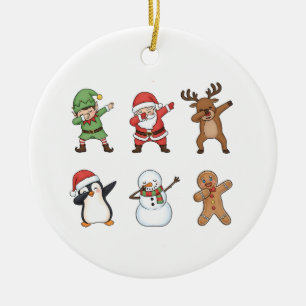 Dabbing Christmas Santa Penguin Rudolph Snowman Ceramic Tree Decoration