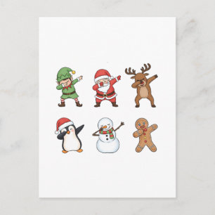 Dabbing Christmas Santa Penguin Rudolph Snowman Holiday Postcard
