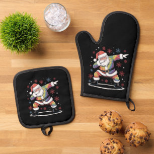 Dabbing Christmas Santa Ugly Christmas Xmas Oven Mitt & Pot Holder Set