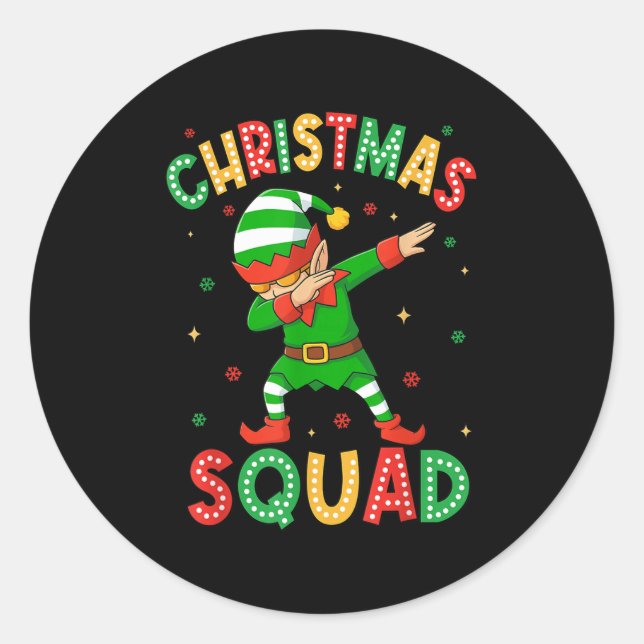 Dabbing Christmas Squad Santa Elf Family Matching  Classic Round Sticker (Front)