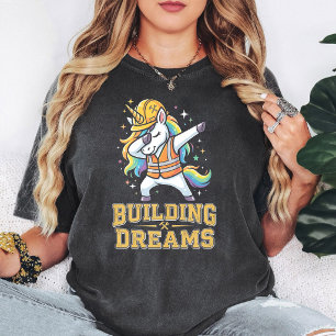 Dabbing Construction Unicorn Building Dreams T-Shirt