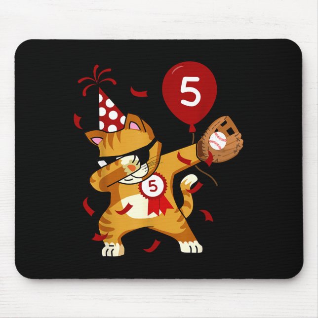 Dabbing Cool Cat Baseball 5th Birthday  Mouse Mat (Front)