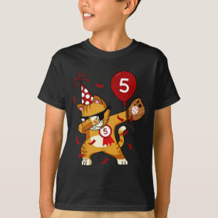 Dabbing Cool Cat Baseball 5th Birthday T-Shirt