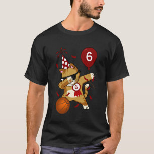 Dabbing Cool Cat Basketball 6th Birthday T-Shirt