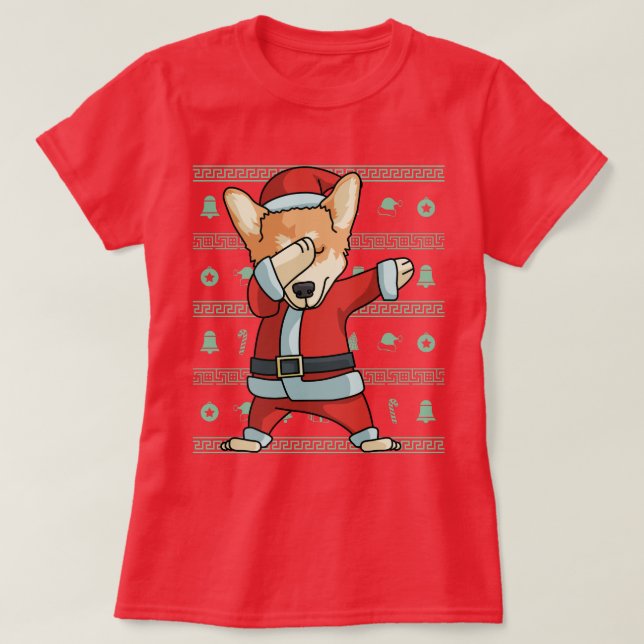 Dabbing corgi dog T-Shirt Christmas Dab Dance (Design Front)