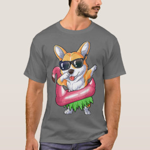 Dabbing Corgi Flamingo Float Summer Tropical T-Shirt