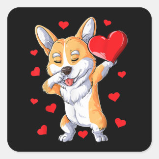 Dabbing Corgi Heart Valentines Day Boys Kids Love Square Sticker