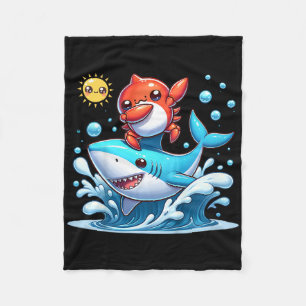 Dabbing Crab Surfing Shark Riding Ocean Wave Sun C Fleece Blanket