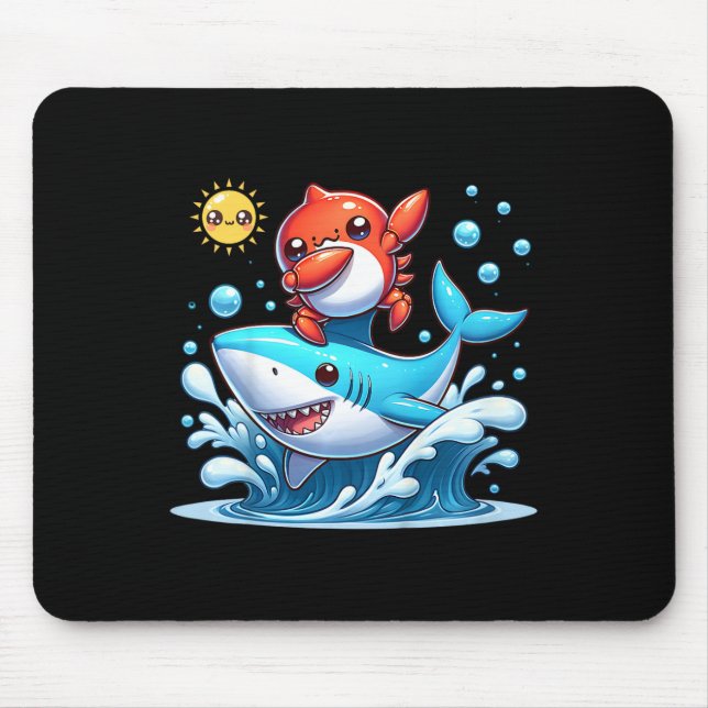 Dabbing Crab Surfing Shark Riding Ocean Wave Sun C Mouse Mat (Front)