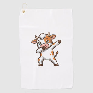 Dabbing Cute Cow Vintage Engraving T-Shirt Design_ Golf Towel