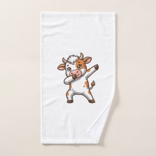 Dabbing Cute Cow Vintage Engraving T-Shirt Design_ Hand Towel