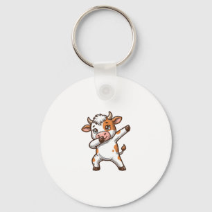 Dabbing Cute Cow Vintage Engraving T-Shirt Design_ Key Ring