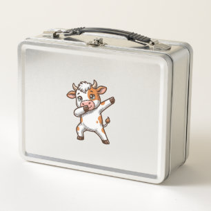 Dabbing Cute Cow Vintage Engraving T-Shirt Design_ Metal Lunch Box