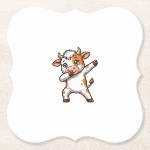 Dabbing Cute Cow Vintage Engraving T-Shirt Design_ Paper Coaster