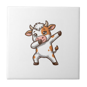 Dabbing Cute Cow Vintage Engraving T-Shirt Design_ Tile