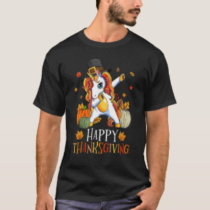 Dabbing Cute Unicorn Pumpkin Halloween Thanksgivin T-Shirt