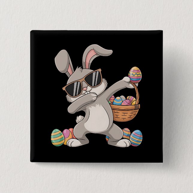 Dabbing Dab Rabbit Bunny Easter Eggs Basket 15 Cm Square Badge (Front)