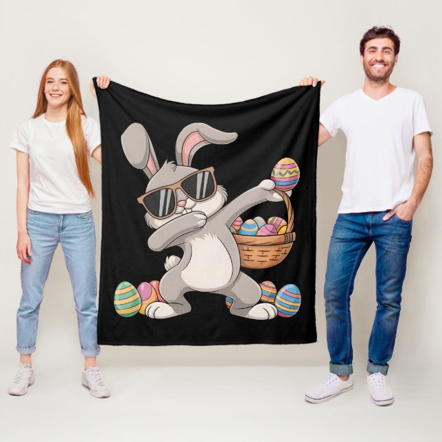 Dabbing Dab Rabbit Bunny Easter Eggs Basket Fleece Blanket (In Situ)
