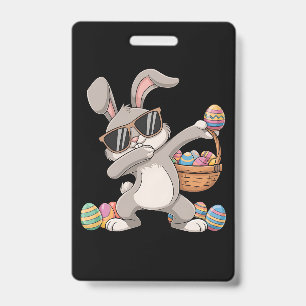Dabbing Dab Rabbit Bunny Easter Eggs Basket ID Badge