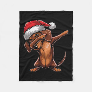 Dabbing Dachshund Santa Hat Christmas Dab Dance Gi Fleece Blanket