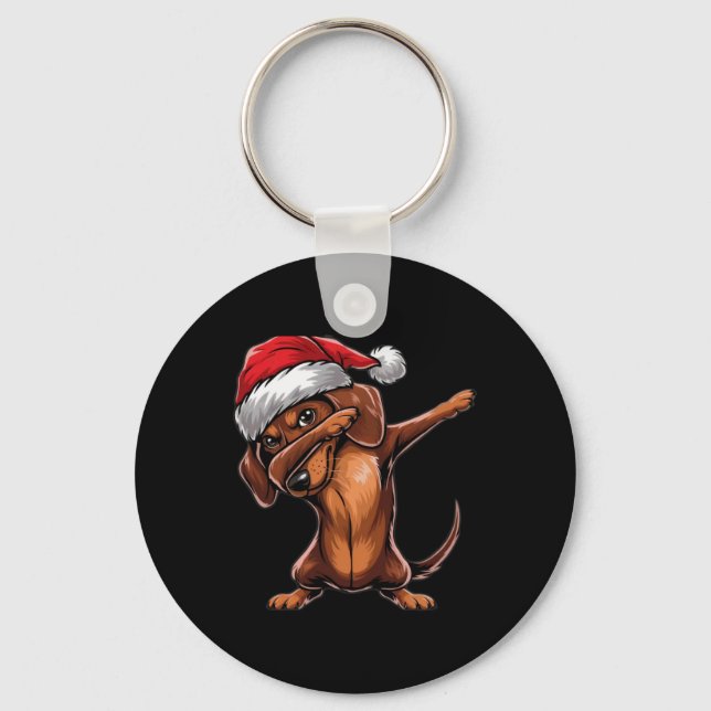 Dabbing Dachshund Santa Hat Christmas Dab Dance Gi Key Ring (Front)