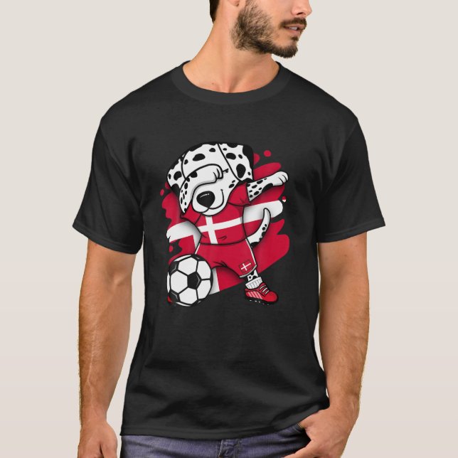Dabbing Dalmatian Denmark Soccer Fans Jersey Footb T-Shirt (Front)