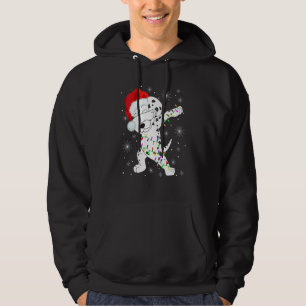Dabbing Dalmatian Dog Wear Santa Hat Lights Christ Hoodie