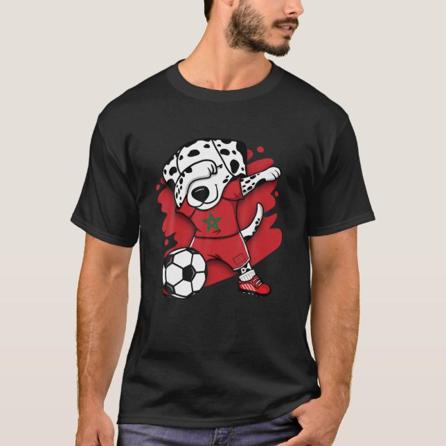 Dabbing Dalmatian Morocco Soccer Fans Jersey Footb T-Shirt (Front)
