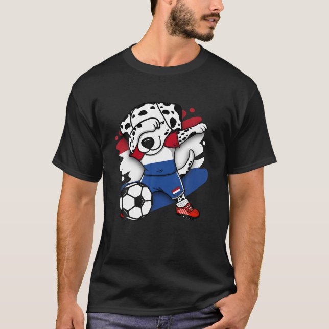 Dabbing Dalmatian Netherlands Soccer Fans Jersey F T-Shirt (Front)