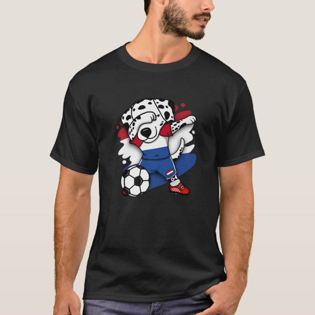 Dabbing Dalmatian Netherlands Soccer Fans Jersey F T-Shirt (Front)