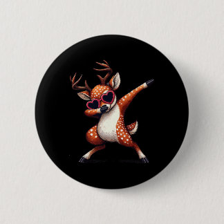Dabbing Dance Deer Heart Sungles  6 Cm Round Badge
