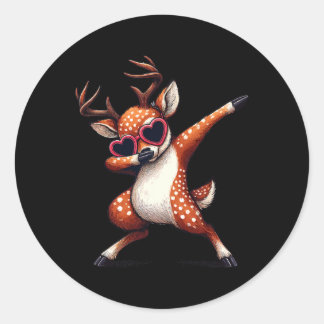 Dabbing Dance Deer Heart Sungles  Classic Round Sticker
