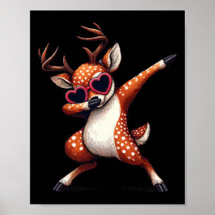 Dabbing Dance Deer Heart Sungles Poster