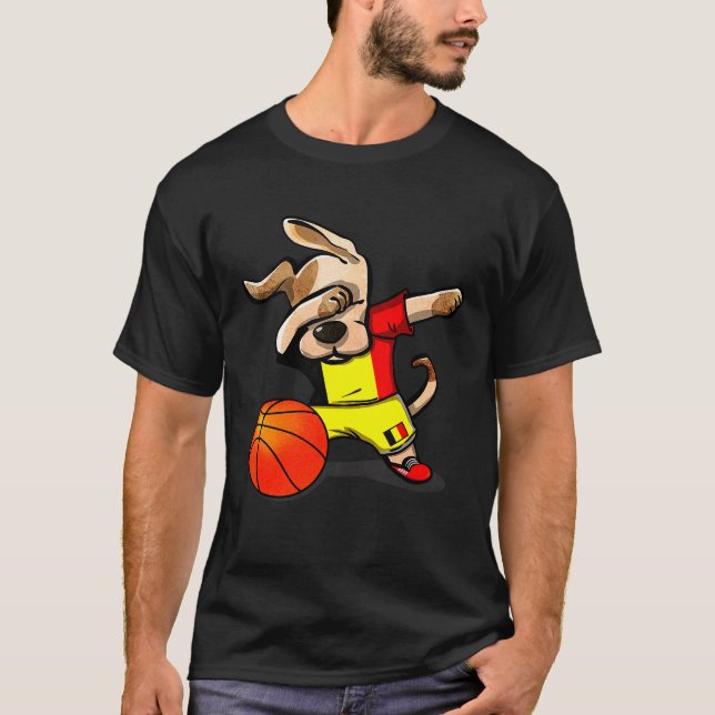 Dabbing Dog Belgium Basketball Belgian Flag Sport T-Shirt (Front)