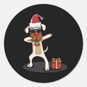 Dabbing Dog Dogs Santa Claus Merry Funny Gift Idea Classic Round Sticker