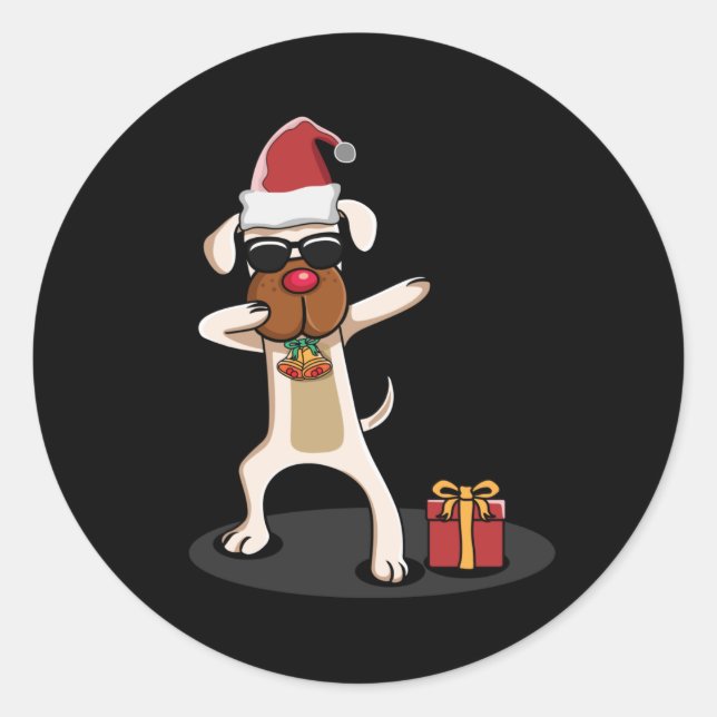 Dabbing Dog Dogs Santa Claus Merry Funny Gift Idea Classic Round Sticker (Front)