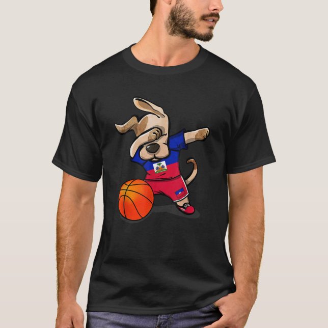Dabbing Dog Haiti Basketball Haitian Flag Sport Lo T-Shirt (Front)