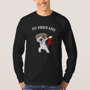 Dabbing Dog We Wear Red For Red Ribbon Week Awaren T-Shirt