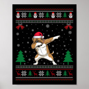 Dabbing Dogue De Bordeaux Dog Santa Hat Boys Girls Poster
