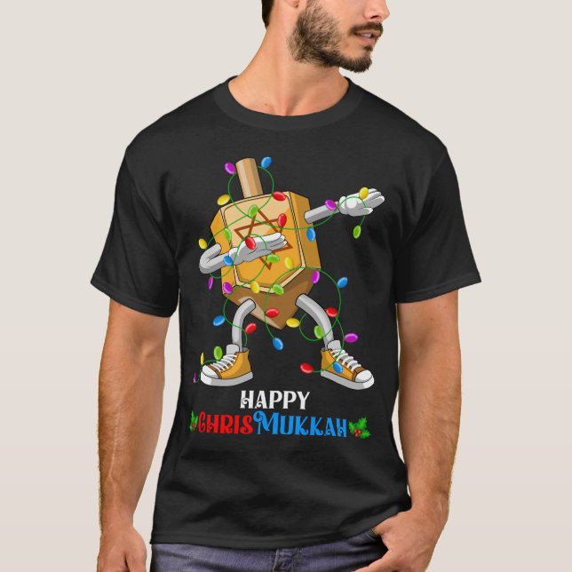 Dabbing Dreidel Merry Christmas and Happy Hanukkah T-Shirt (Front)