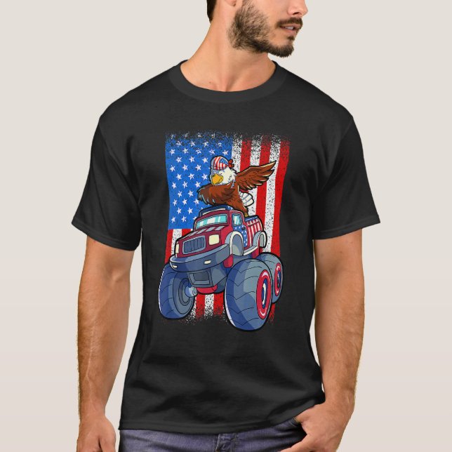 Dabbing Eagle Monster Truck 4th Of July Boys Ameri T-Shirt (Front)
