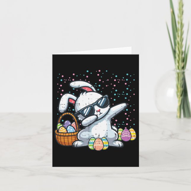 Dabbing Easter Bunny Eggs Bysket Rabbit Dance Men  Card (Front)
