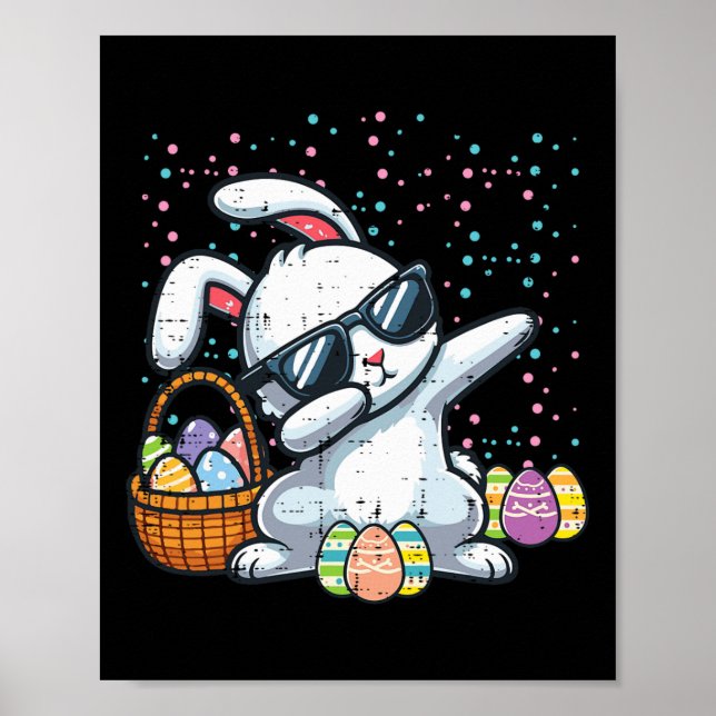Dabbing Easter Bunny Eggs Bysket Rabbit Dance Men  Poster (Front)