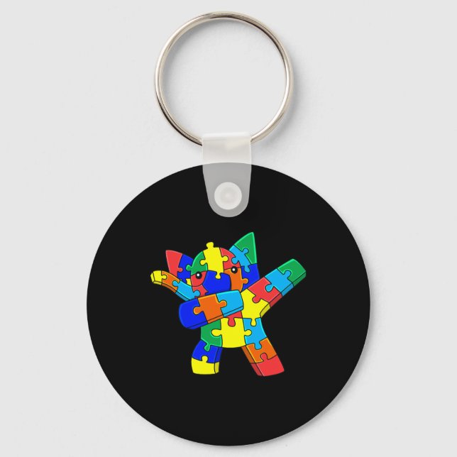 Dabbing Elephant Puzzle Pieces Autism Dab Boys Gir Key Ring (Front)