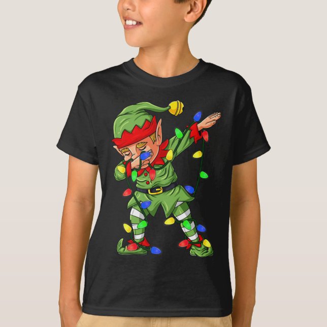 Dabbing Elf Christmas Tree Lights Boys Kids Dab Xm T-Shirt (Front)