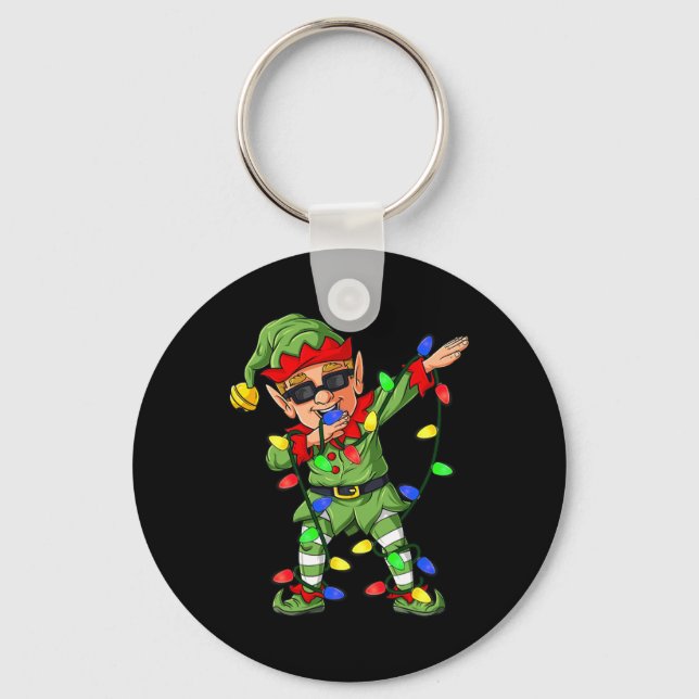 Dabbing Elf Claus Christmas Tree Lights Boys Kids  Key Ring (Front)