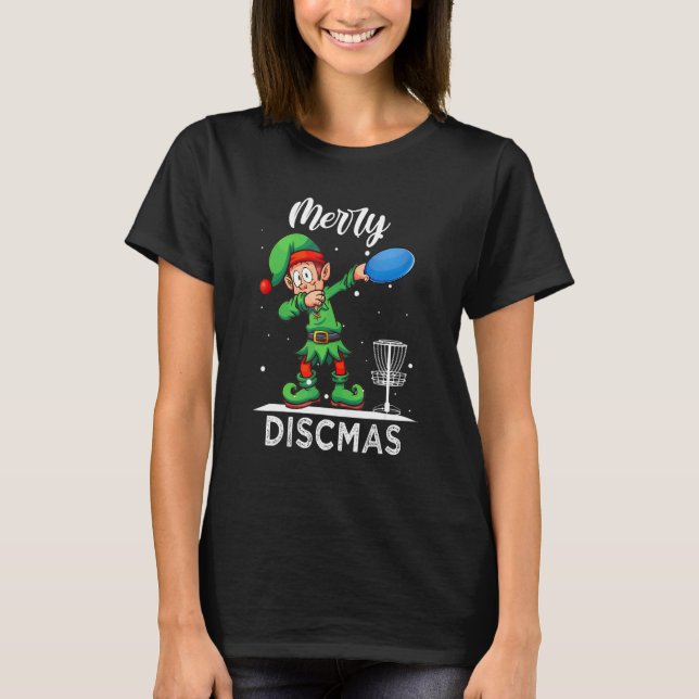 Dabbing Elf Dab Xmas Disc Golf Player Christmas T-Shirt (Front)